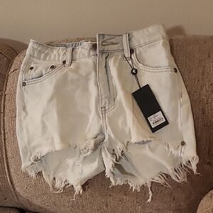 Distressed White Denim Shorts